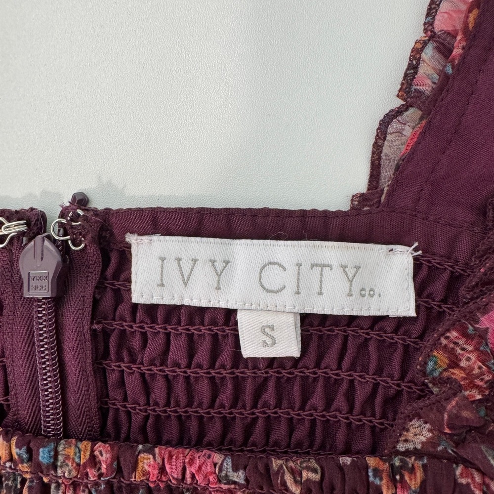Ivy City Co Stephanie Dress Small Burgundy Floral Smocked Cottagecore Romantic - Picture 10 of 12